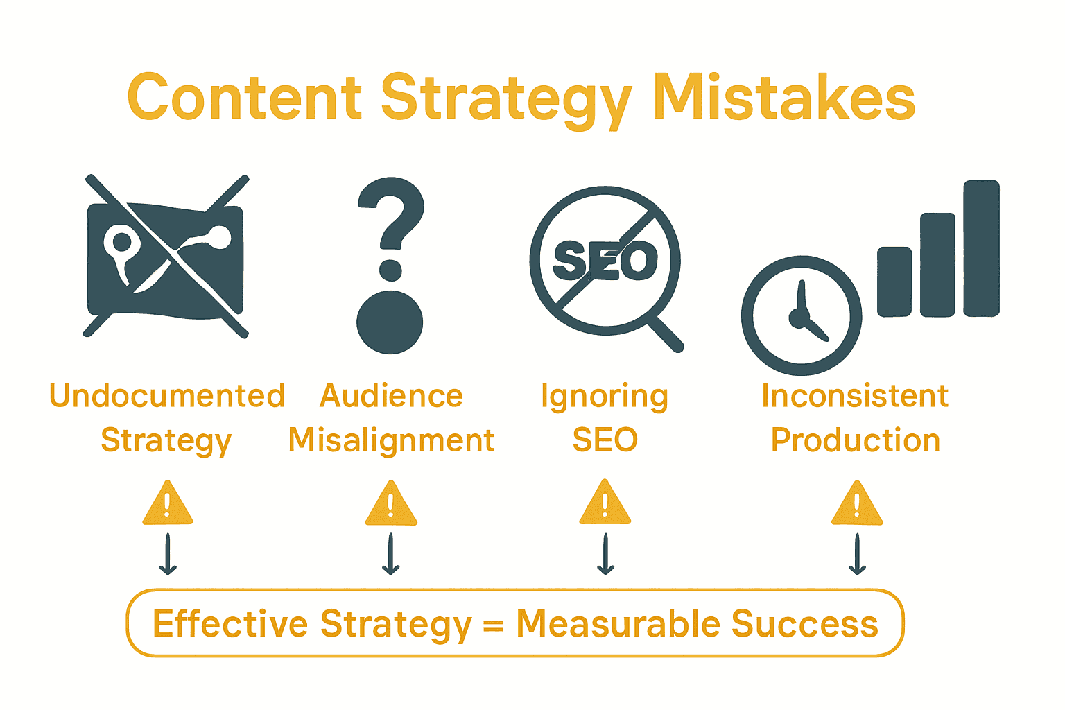 Infographic showing top five content strategy mistakes with icons