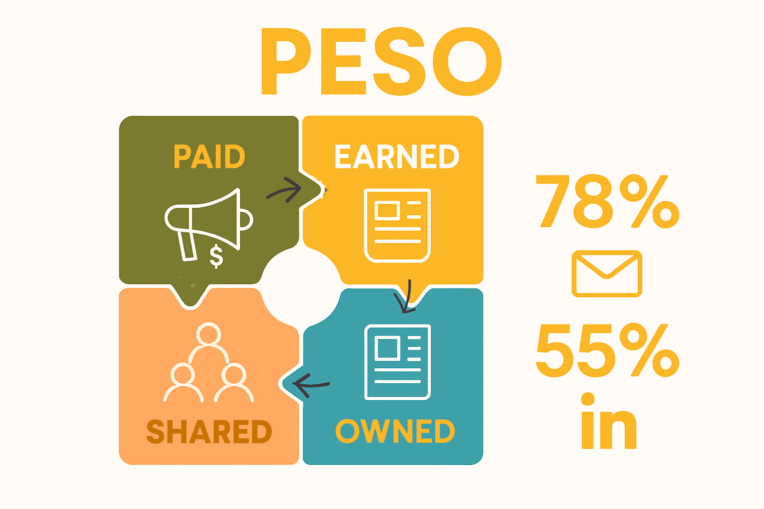 Infographic showing the PESO model for digital marketing channels in Australia.