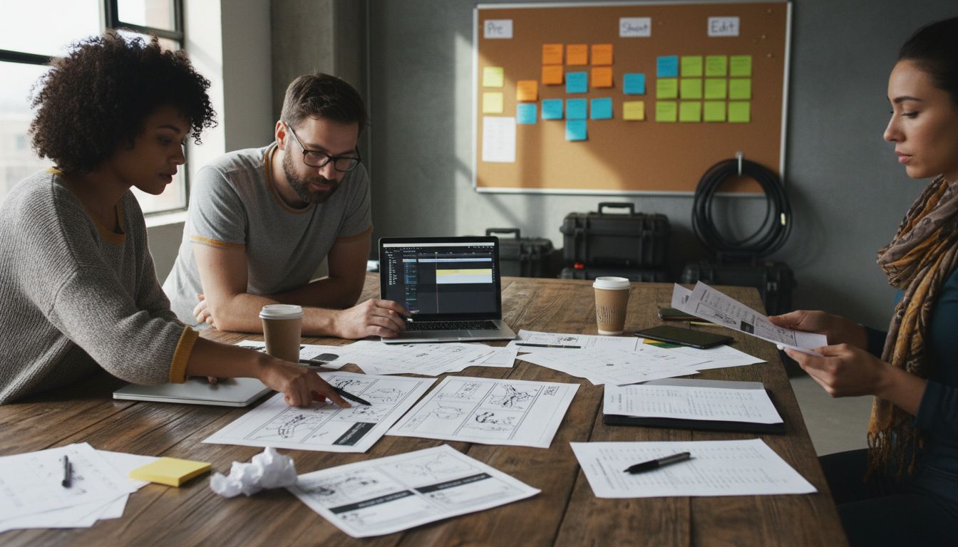 Team planning video production phases collaboratively