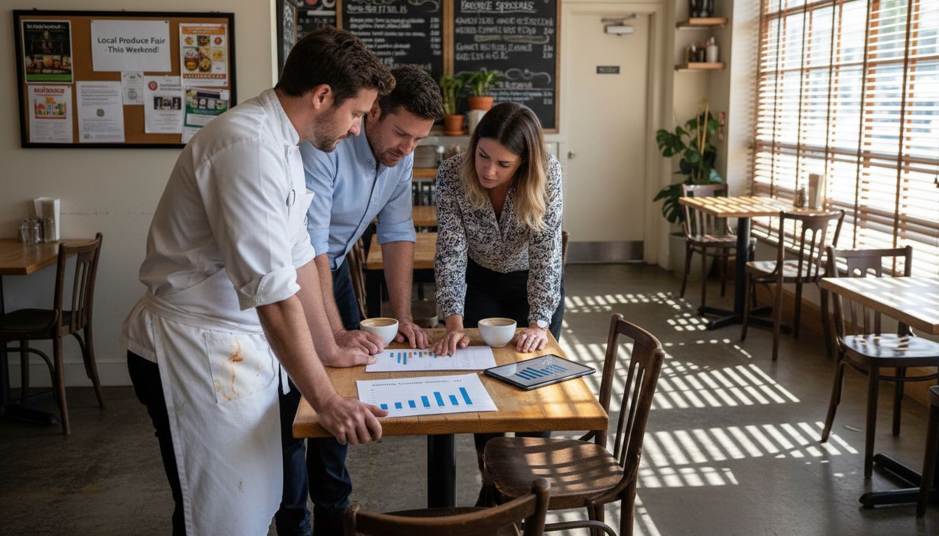 Restaurant staff meeting around marketing plan
