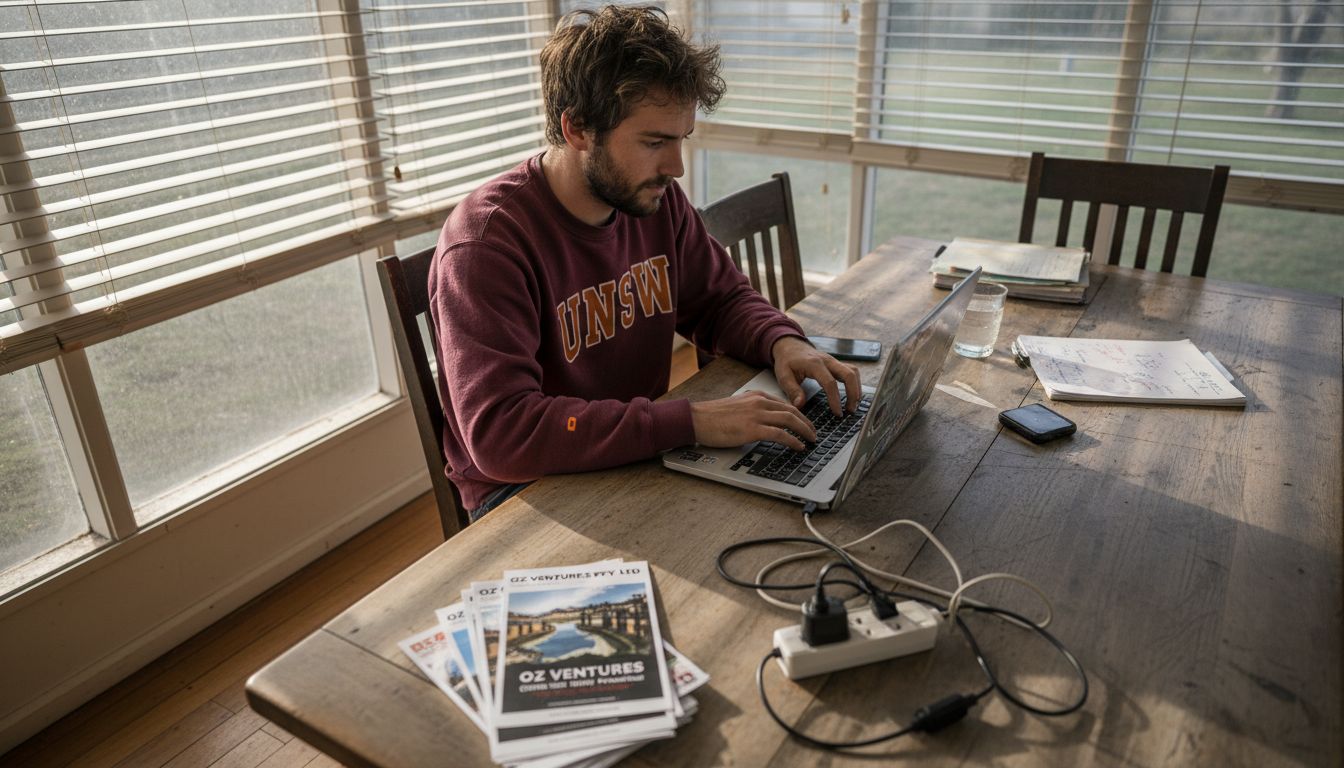 Man manages business marketing at home