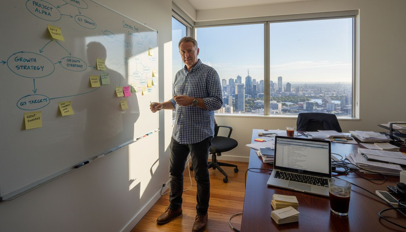 Business owner planning marketing strategy in office