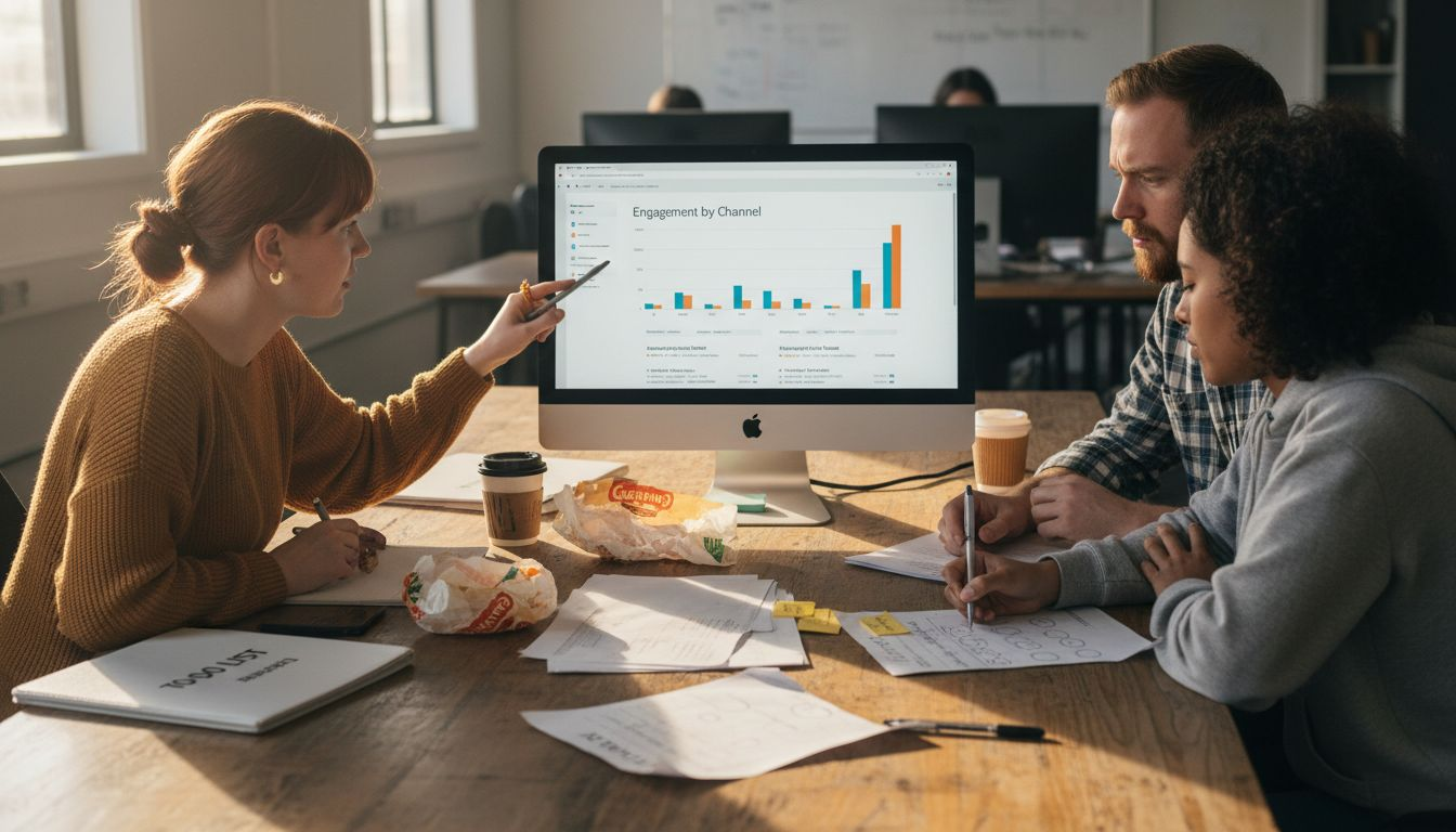 Team reviewing digital marketing analytics together