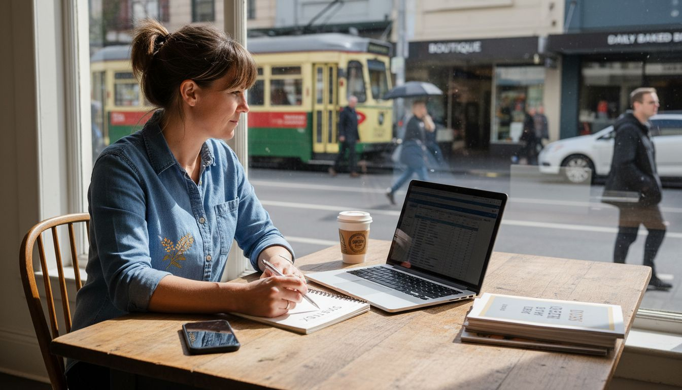 Small business owner planning marketing strategy at desk