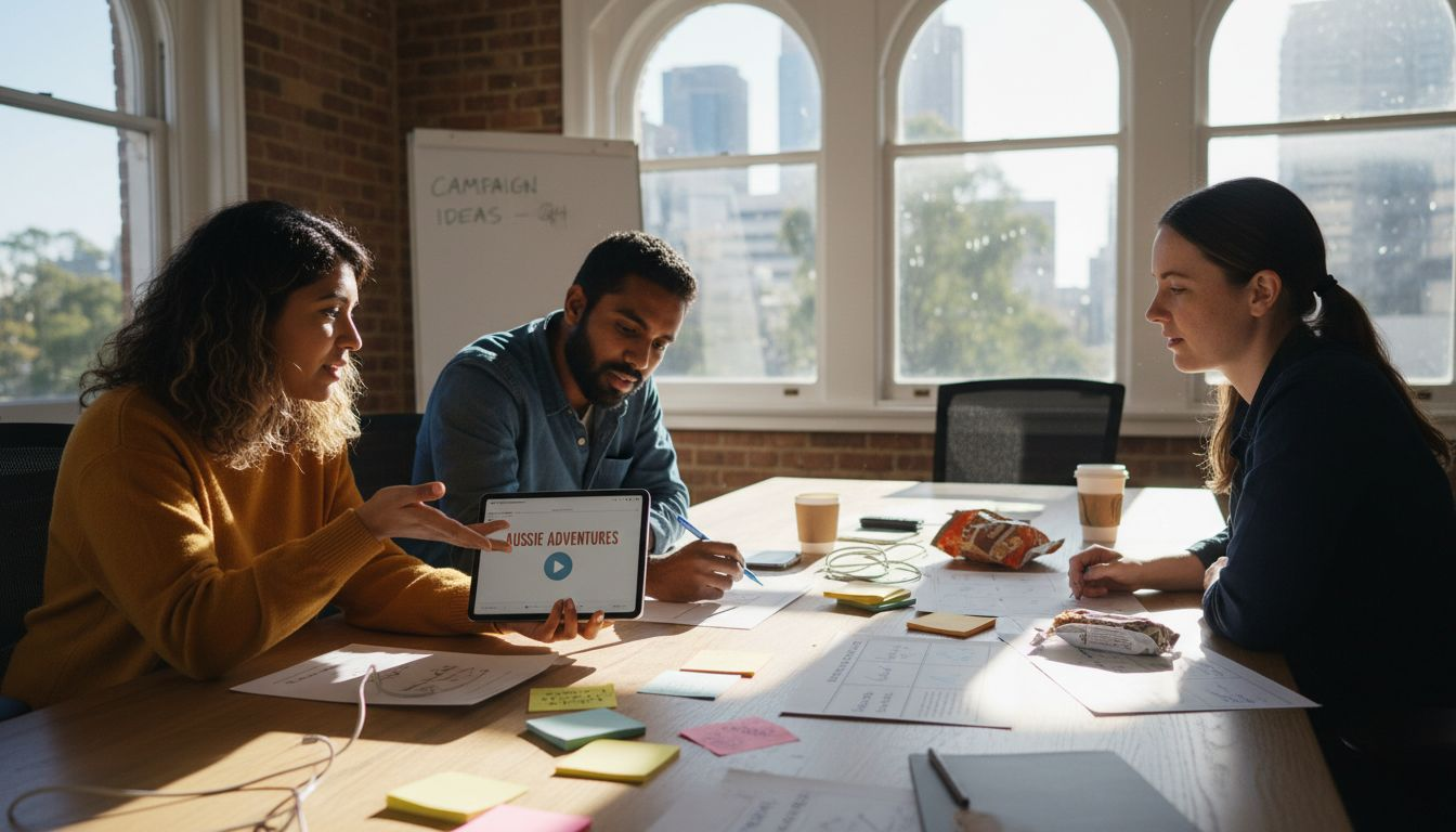 Team planning social media video content in bright office