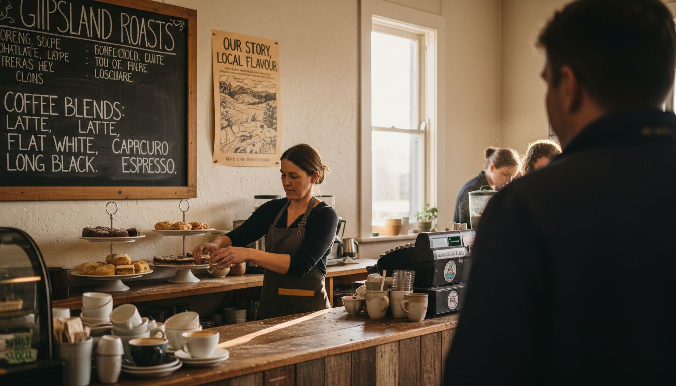 Cafe manager in authentic Gippsland workspace