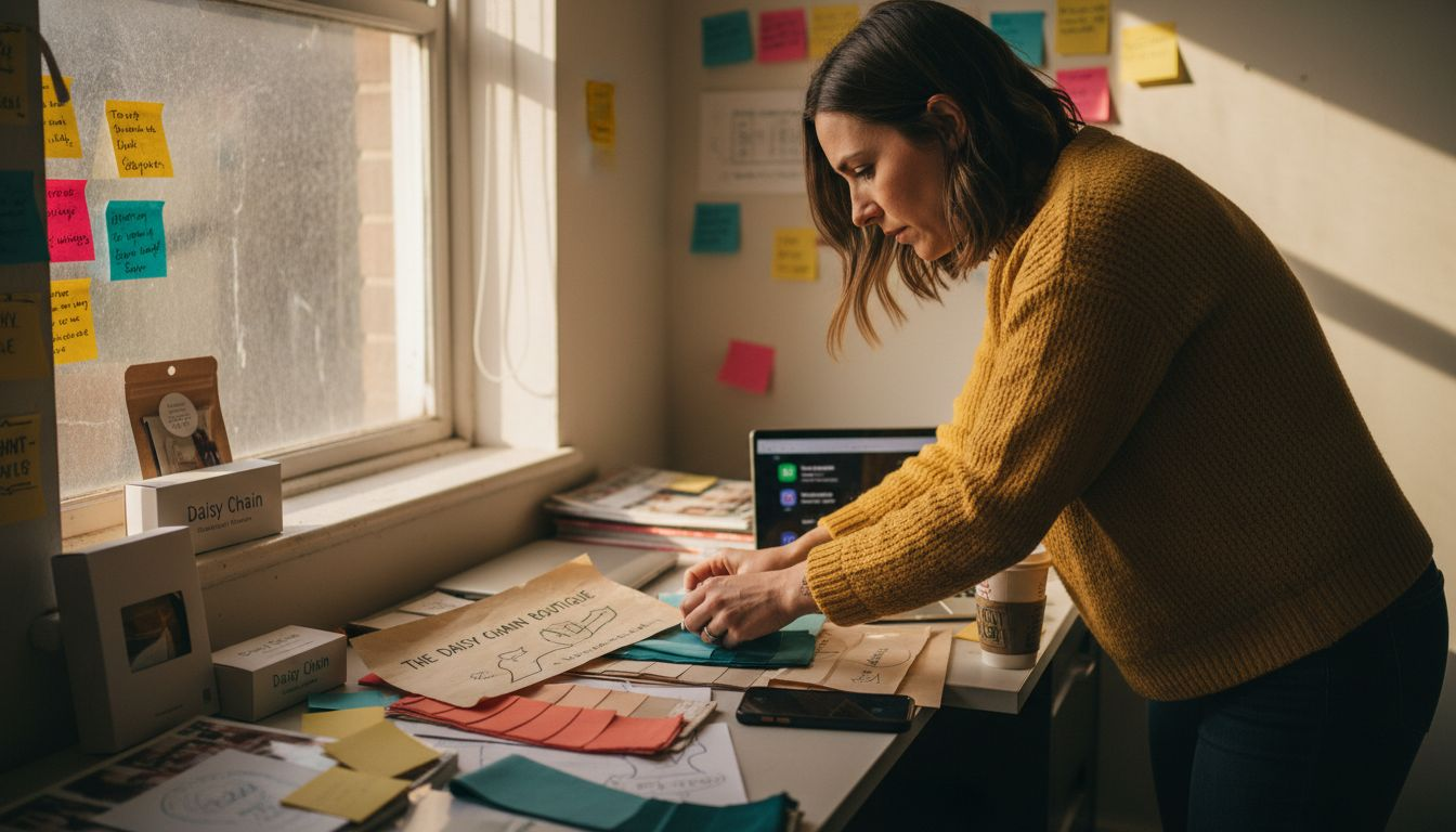 Branding materials spread on marketing desk