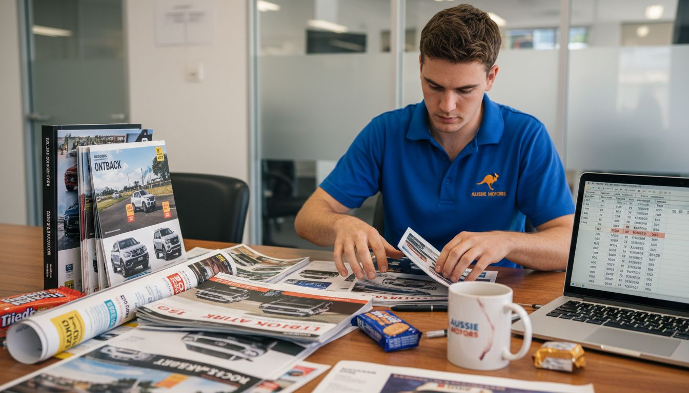 Coordinator auditing dealership marketing materials