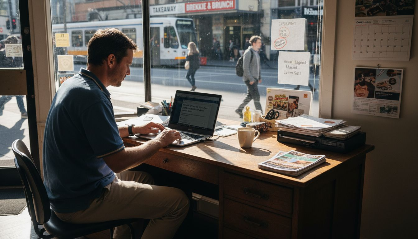 Local business owner using online marketing