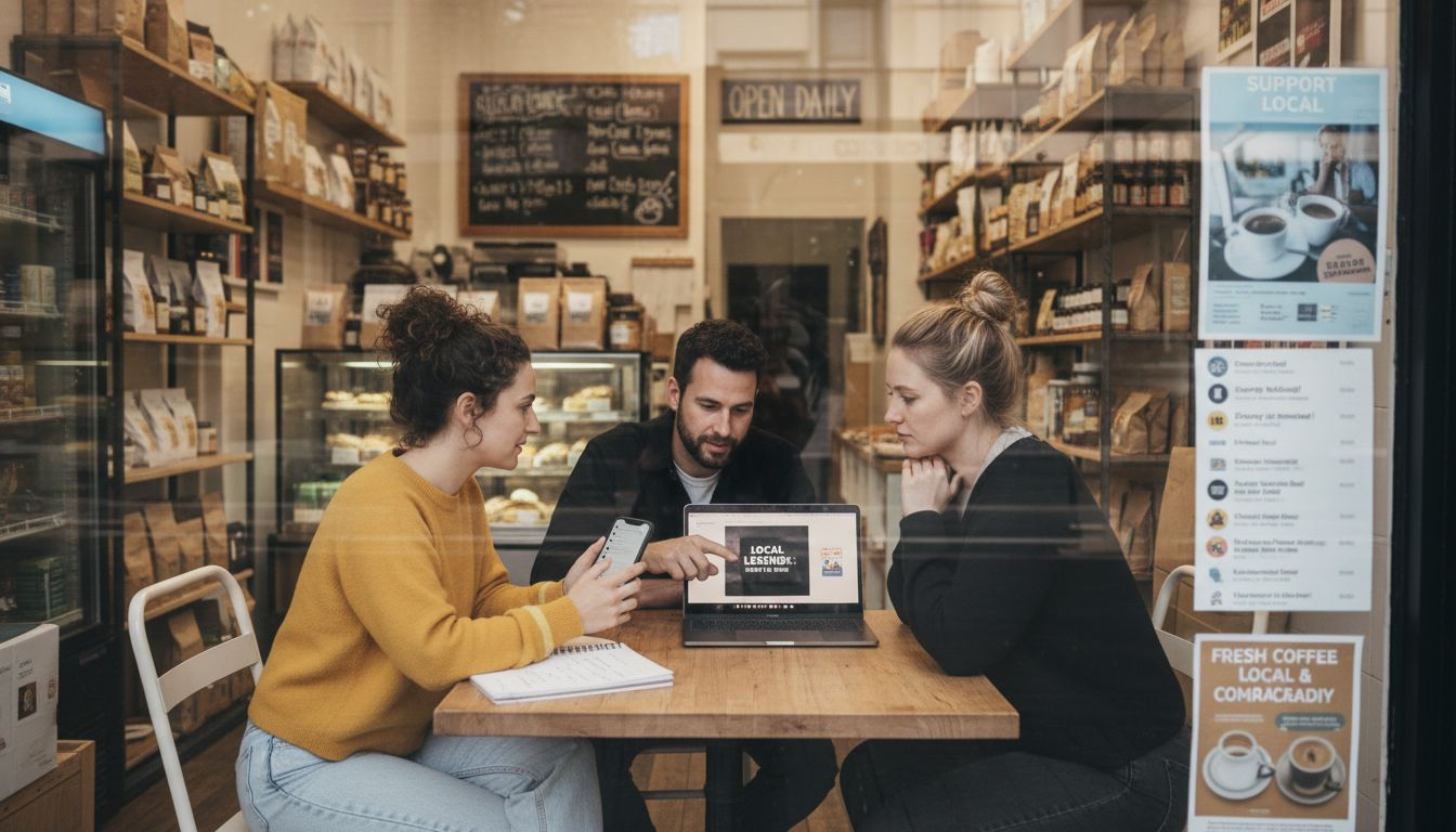 Small business owners planning local video marketing