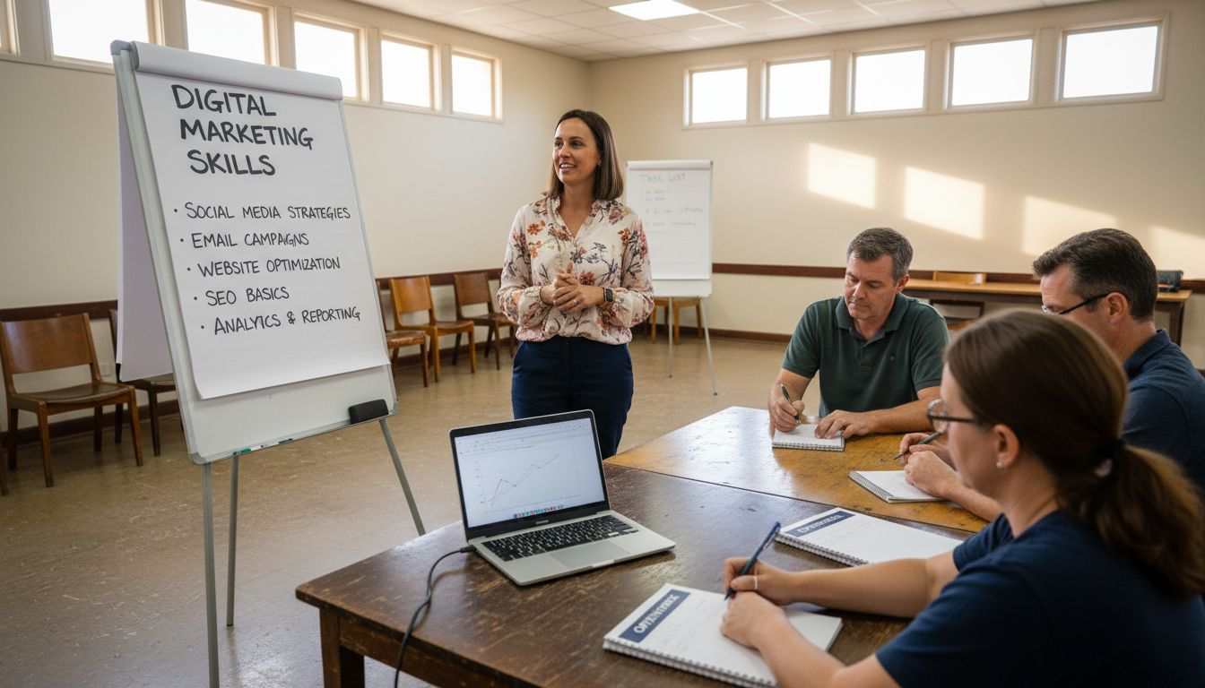 Trainer leading digital marketing workshop for SMEs