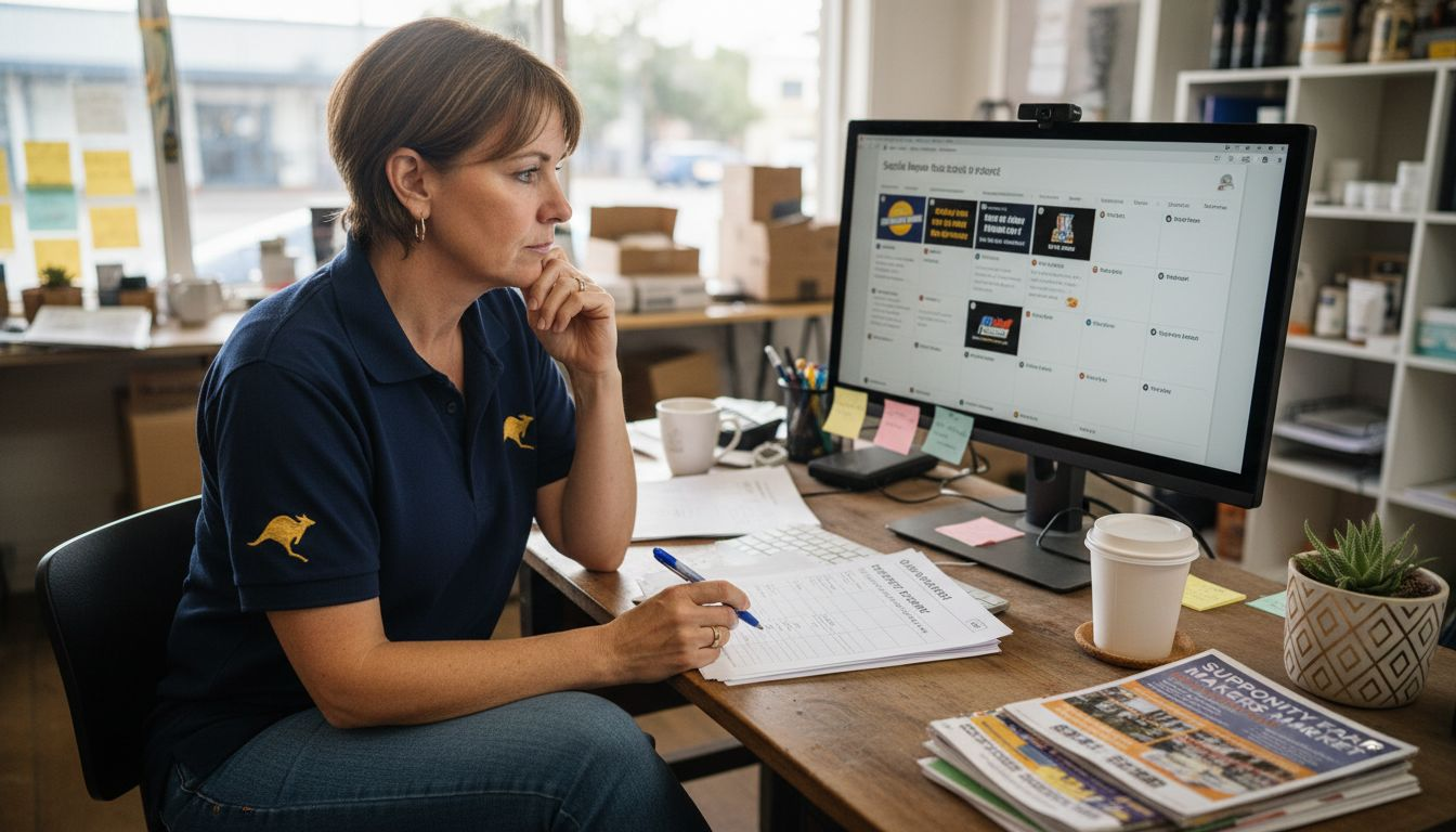 Small business owner reviews digital marketing plan