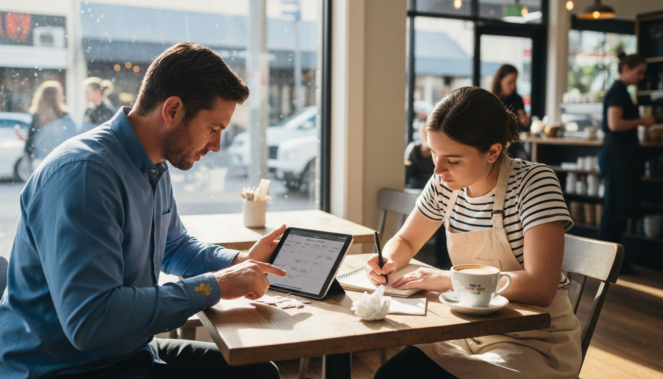 Hospitality staff planning social media strategy together