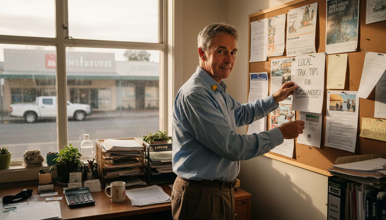 Accountant posting marketing flyer in local office