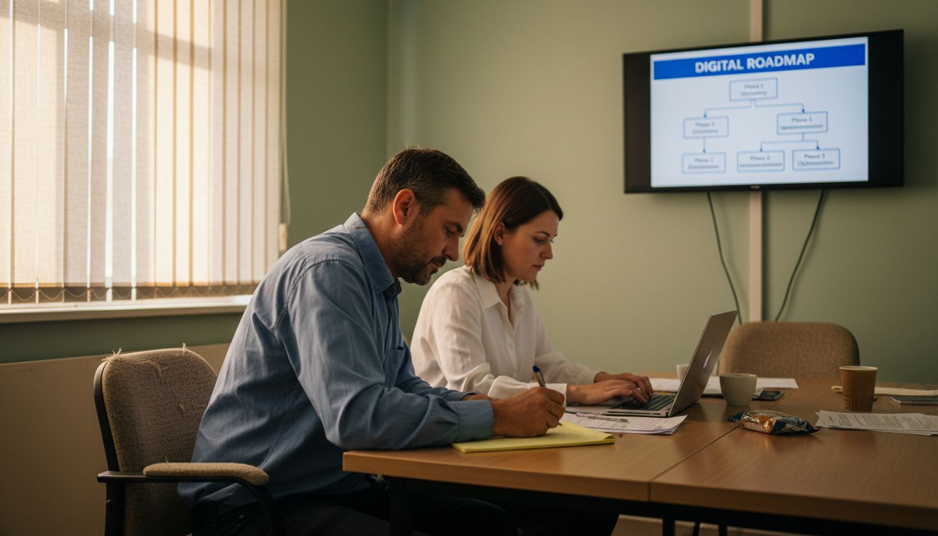 Managers meeting about digital business strategy