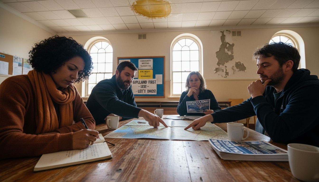 Community marketing meeting with campaign materials