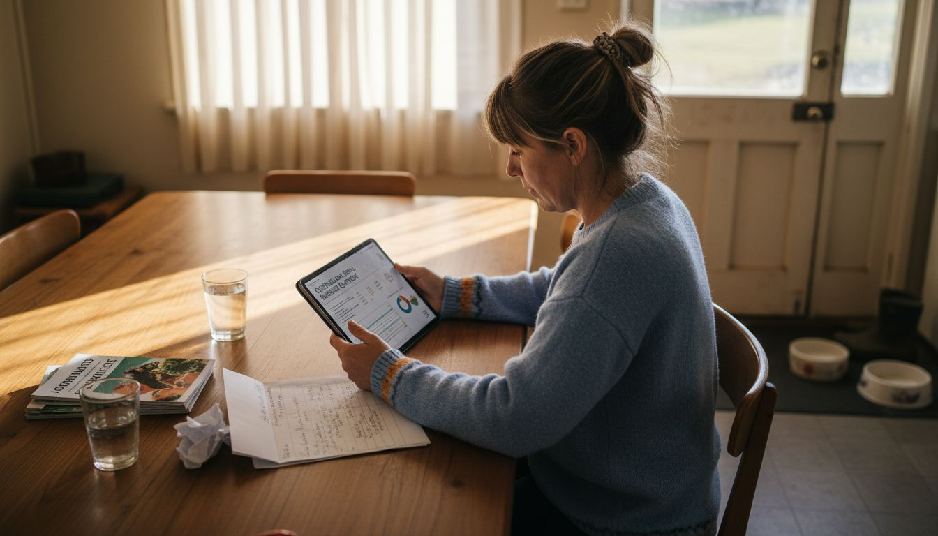 Woman researching Gippsland business data at home