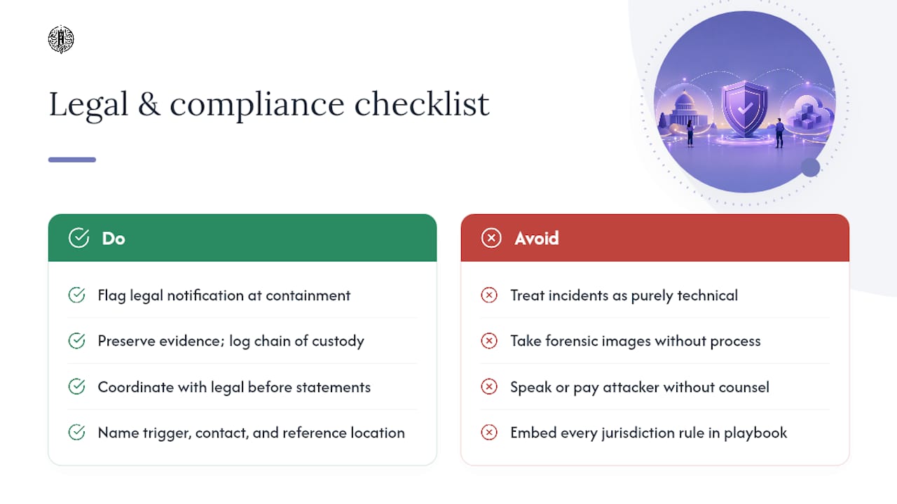 Legal and Compliance Considerations Related to Incident Handling — overview diagram Legal and Compliance Considerations Related to Incident Handling — overview diagram