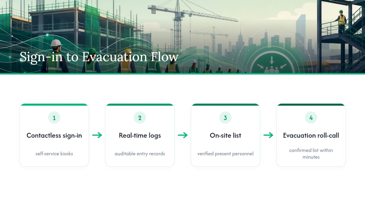 Contractor sign-in and emergency roll-call flow