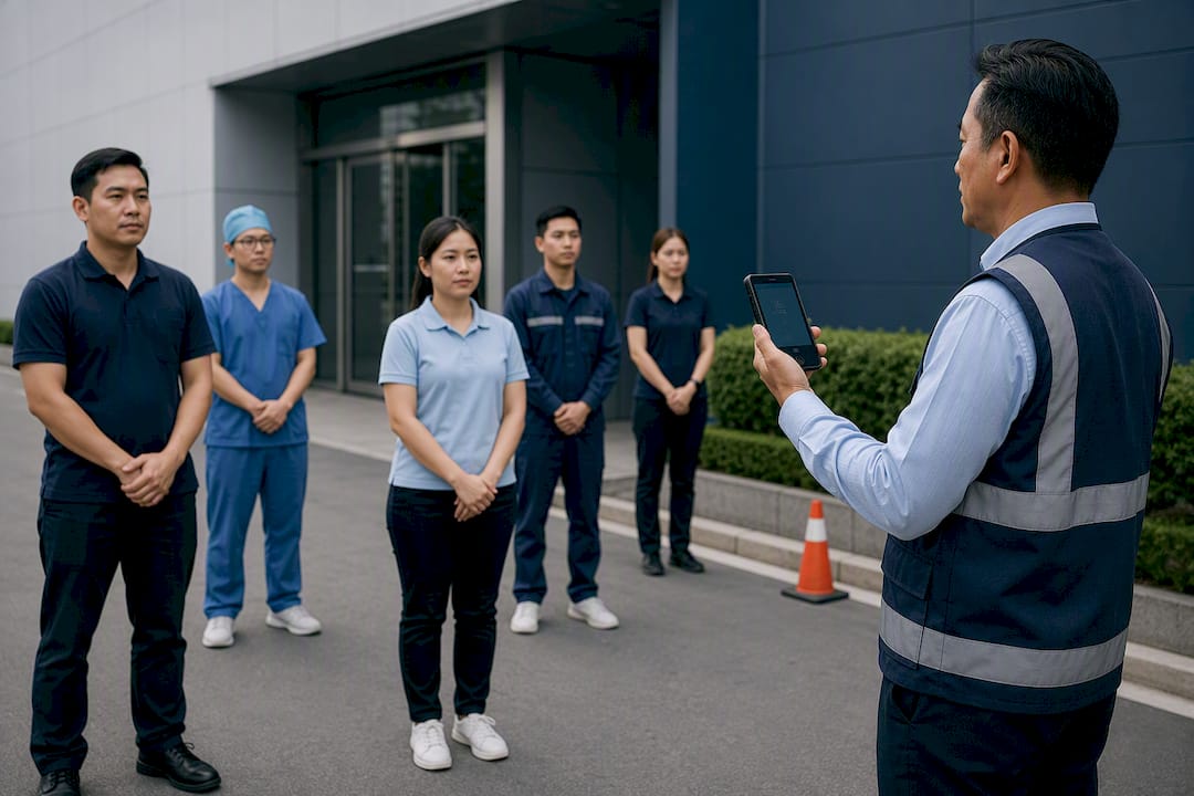 Facility manager conducting a fire drill