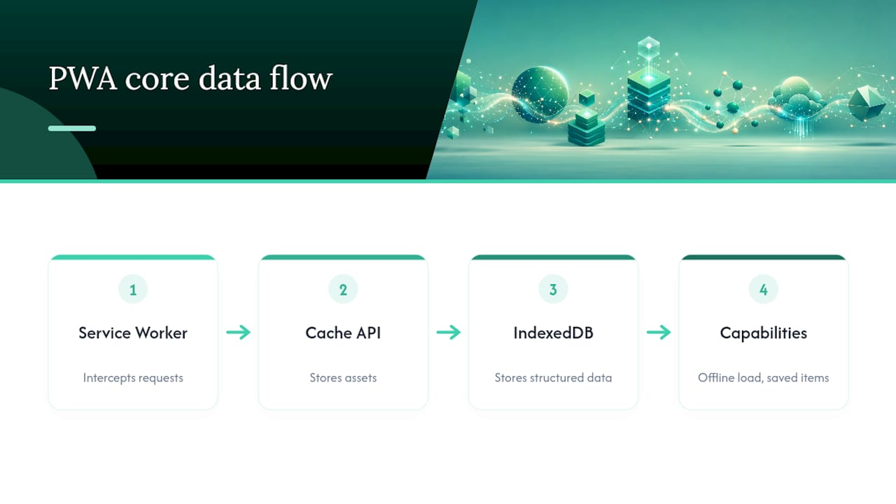 PWA service worker cache and database flow