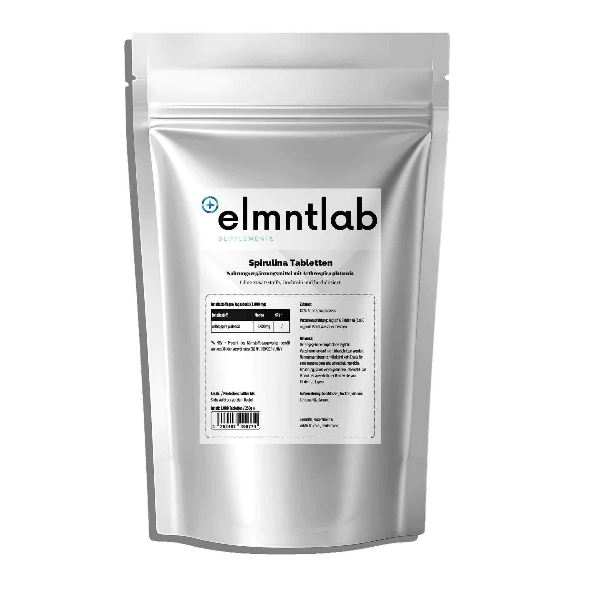 Spirulina 1000 Tabletten vegan – Superfood Alge | elmntlab
