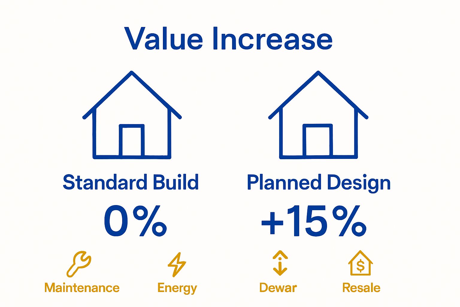 Infographic comparing financial value of planned vs. standard home design