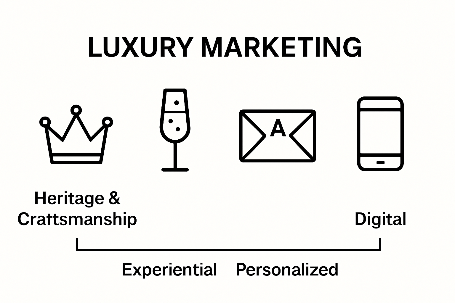 Four icons showing types of luxury marketing