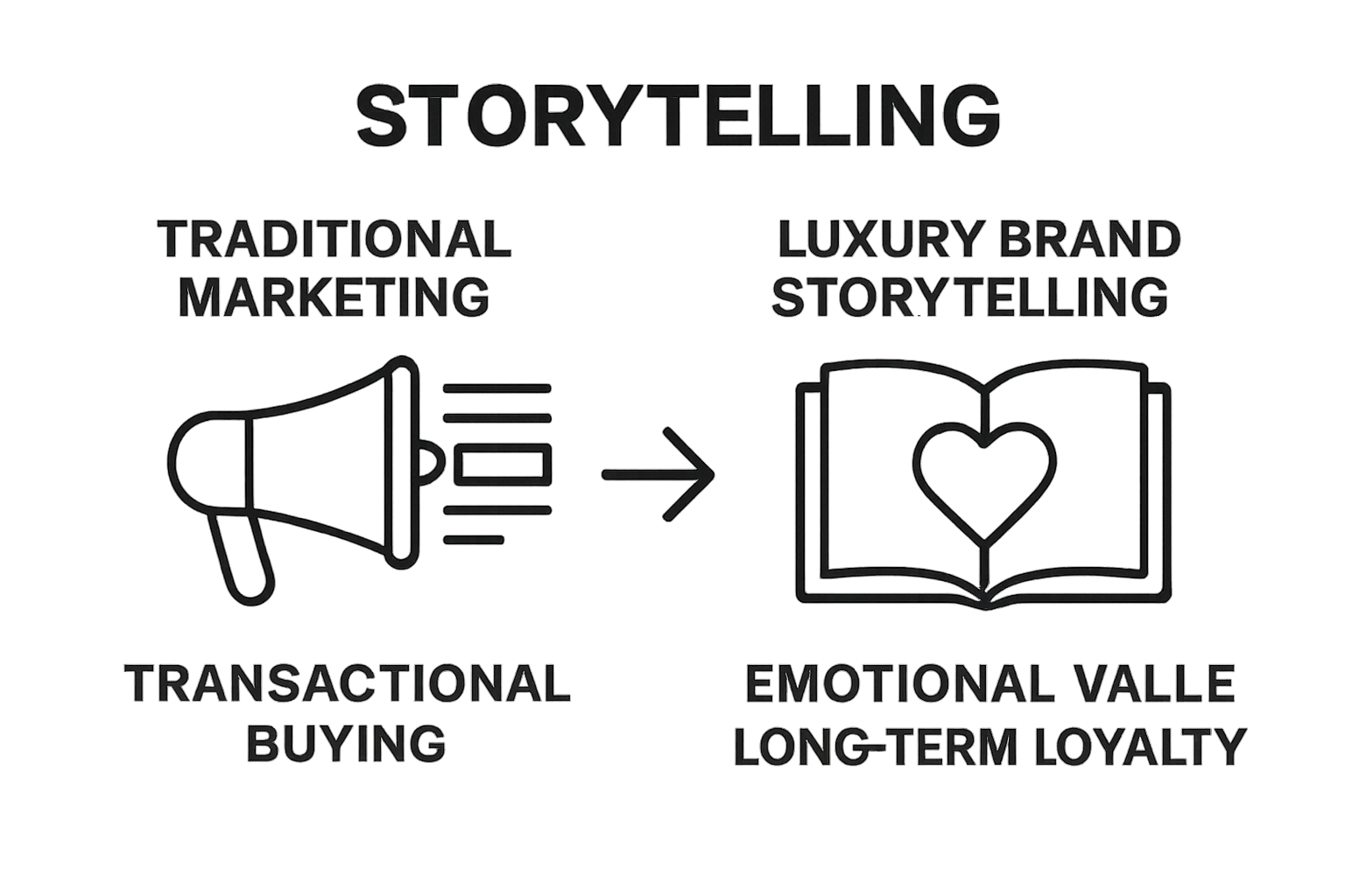 Traditional marketing vs luxury storytelling visual comparison