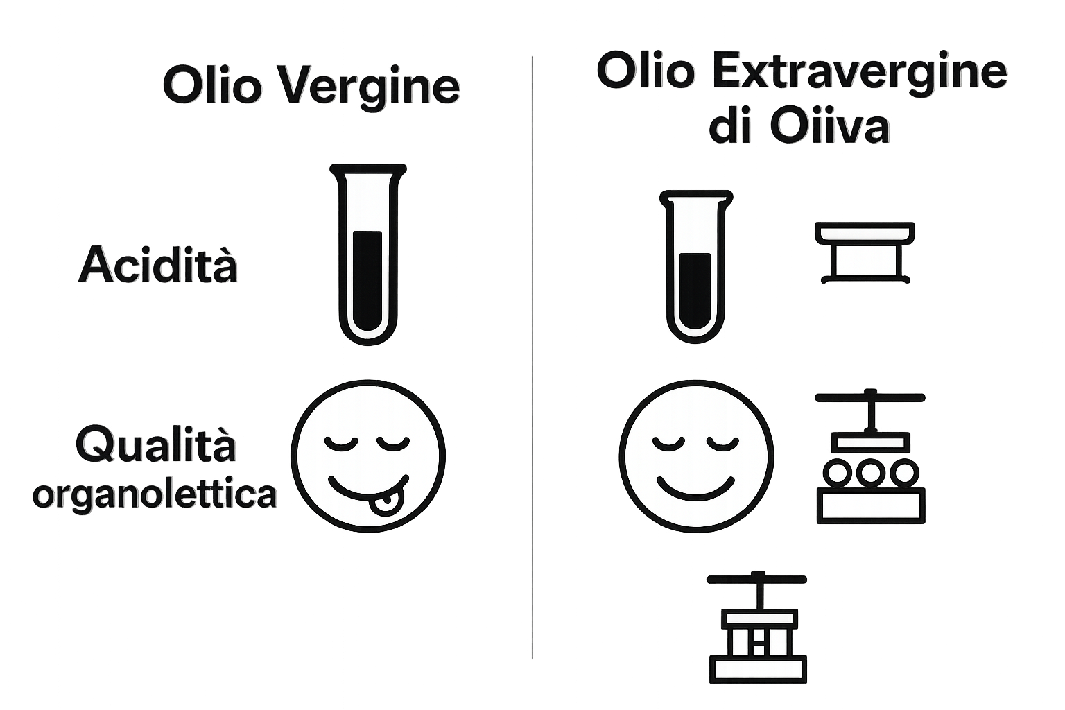 Infographic comparing olio vergine and extravergine with acidity and tasting icons