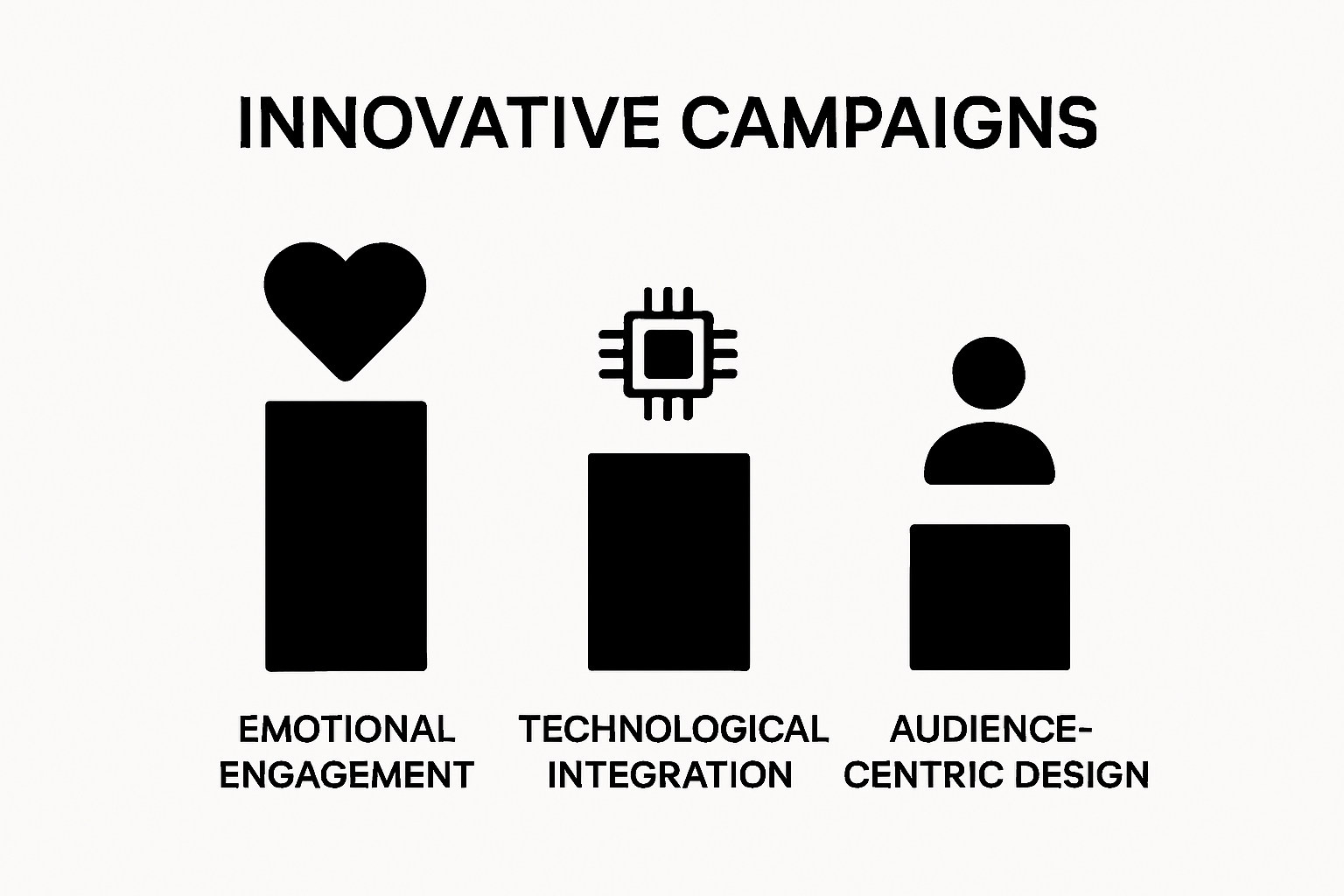 Three-part infographic: engagement, technology, audience focus