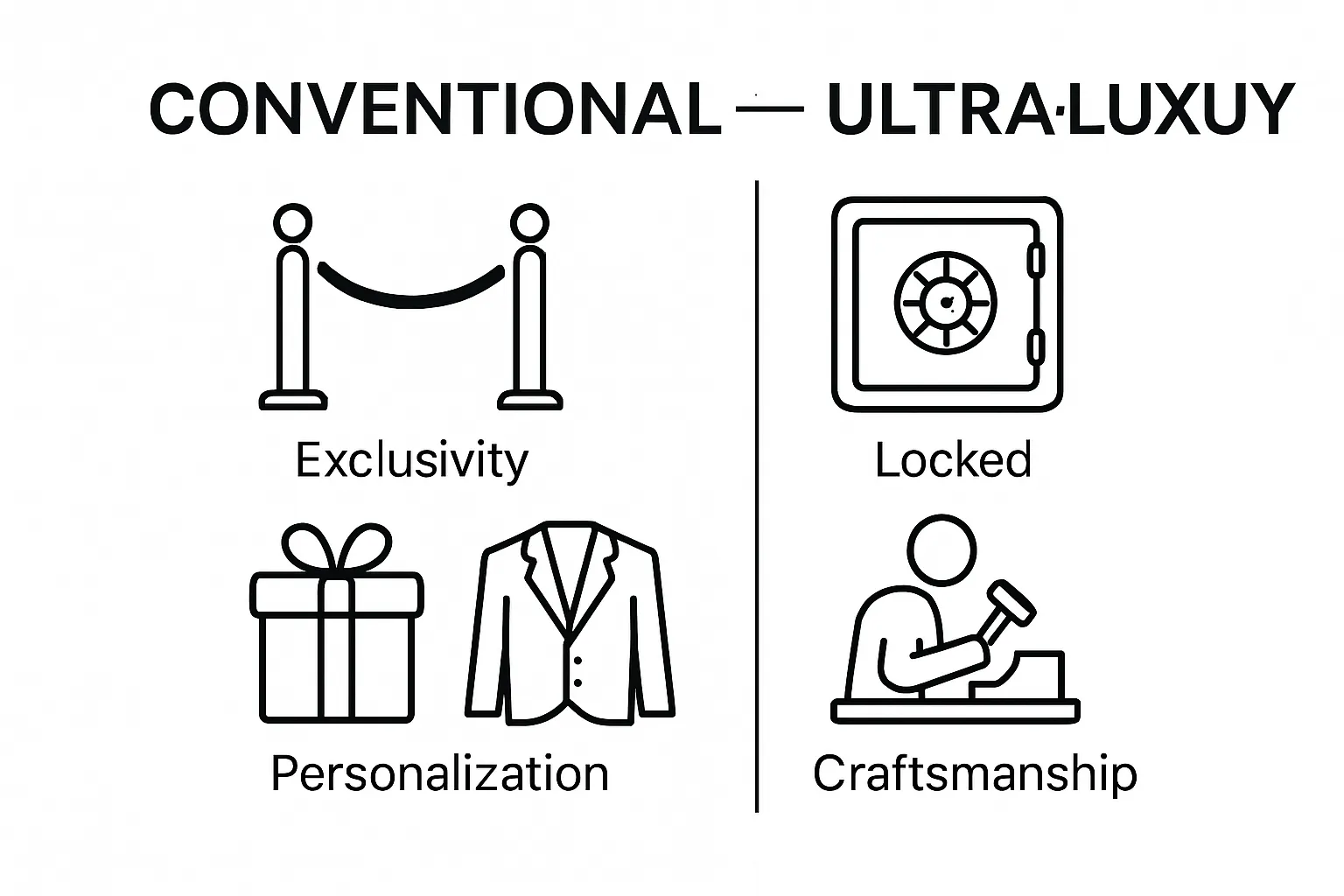 Infographic comparing conventional luxury and ultra-luxury characteristics