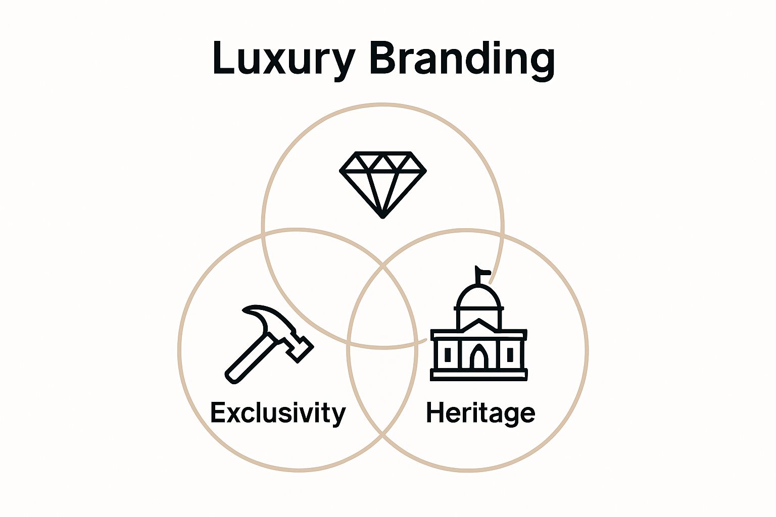 Infographic showing exclusivity, quality, and heritage as pillars of luxury branding