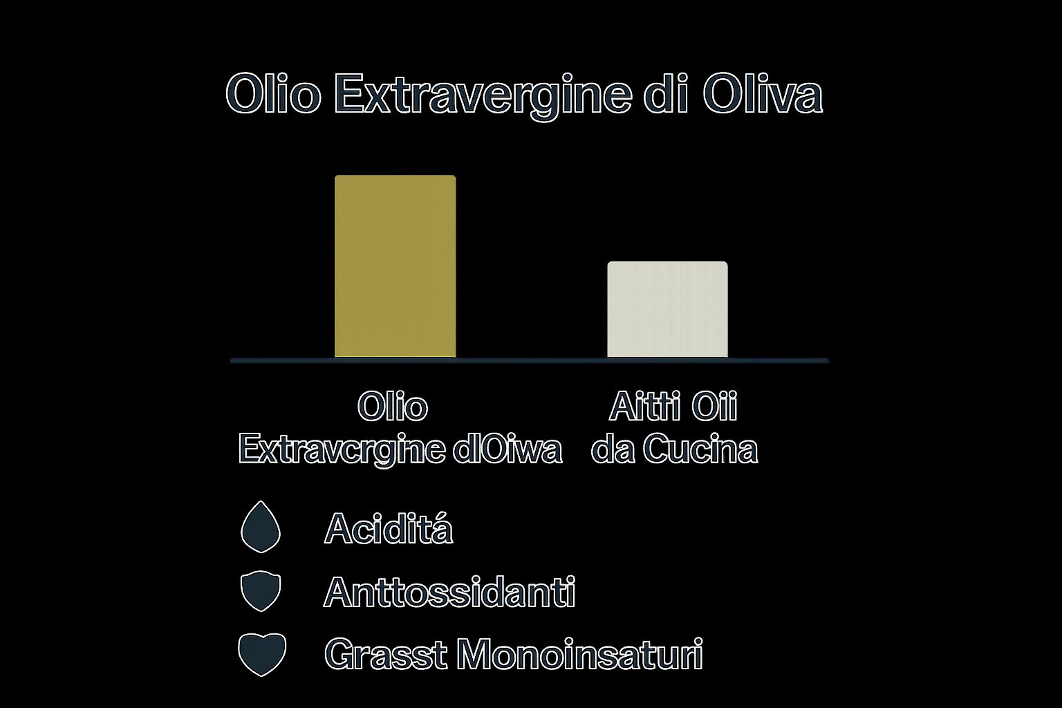 Visual comparison of extra virgin olive oil versus other cooking oils on acidity, antioxidants, and healthy fats