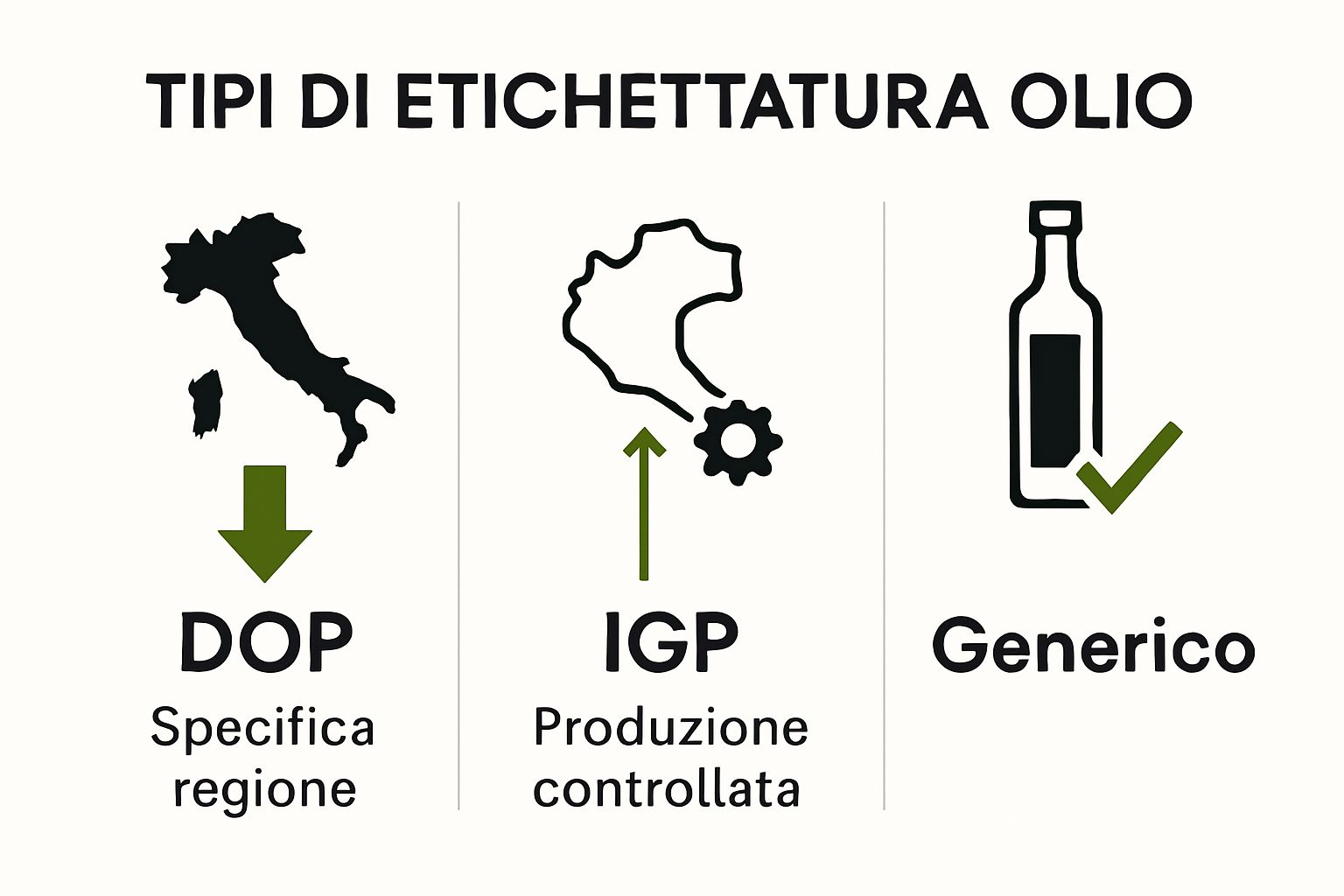 Confronto visivo tipologie etichette olio