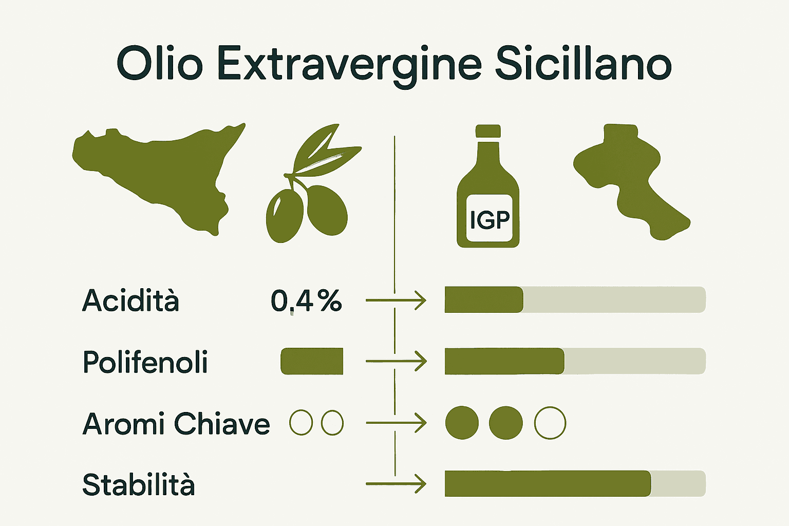Tabella visuale sulle differenze tra olio siciliano e altri oli regionali
