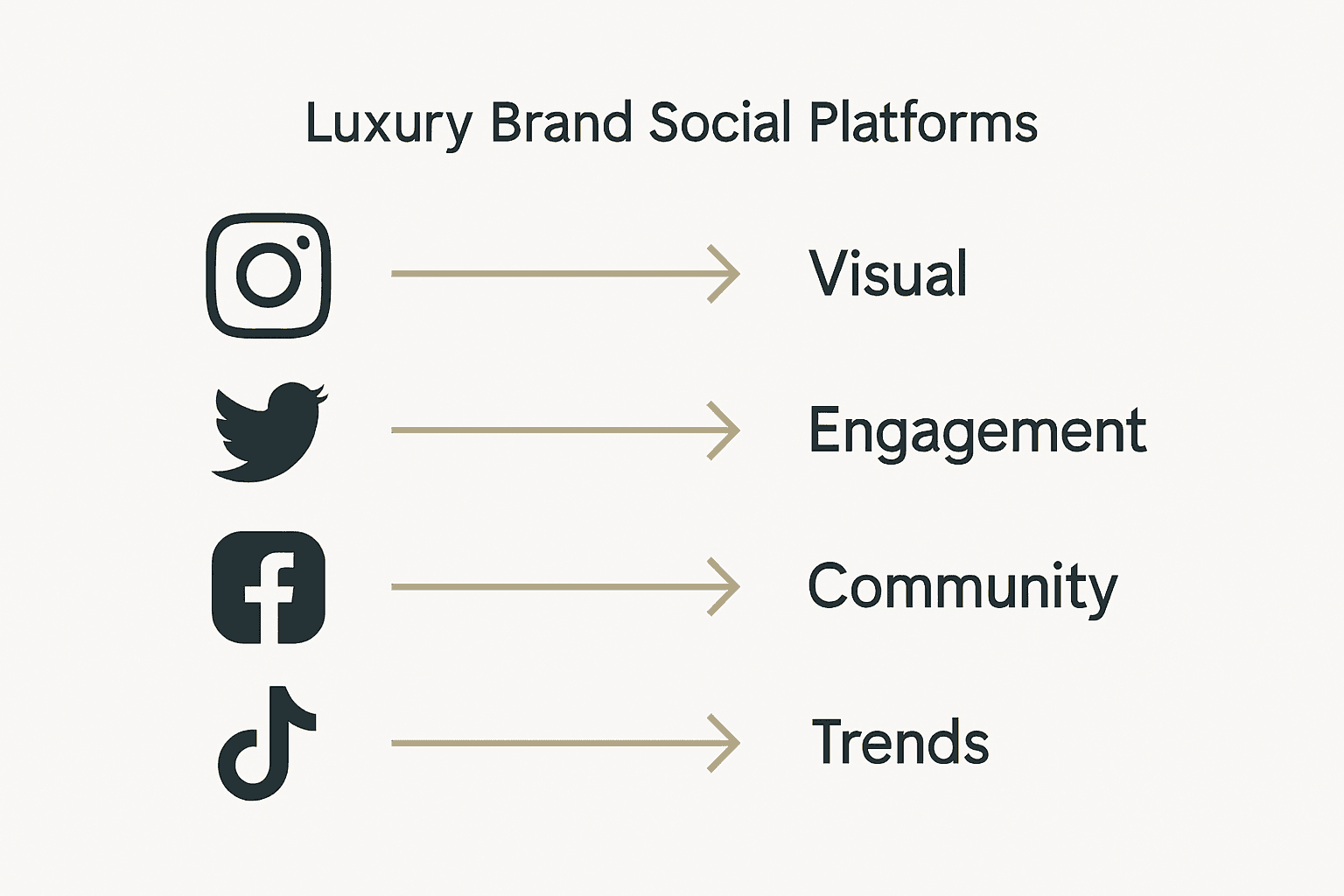 Comparison infographic of luxury brand social media platforms and uses.