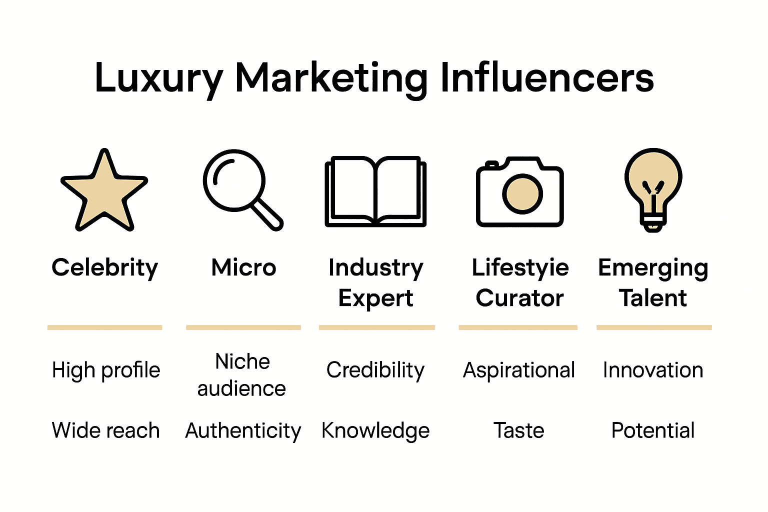 Comparison chart of luxury influencer types and attributes