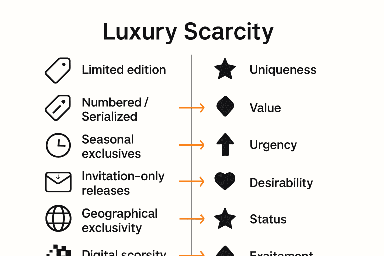 Infographic comparing six luxury scarcity types and their effects