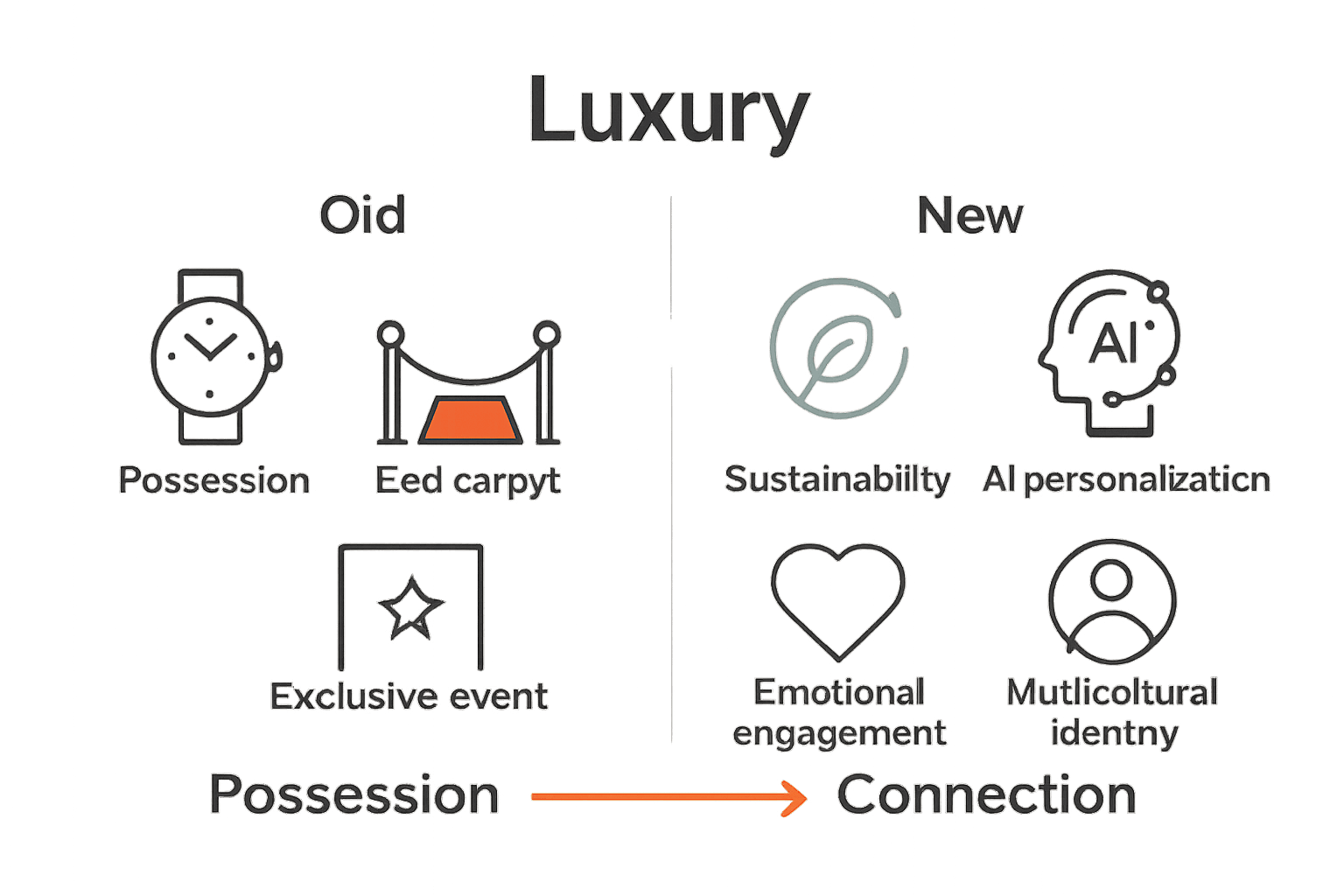 Infographic comparing traditional and modern luxury consumer expectations using icons and arrows.