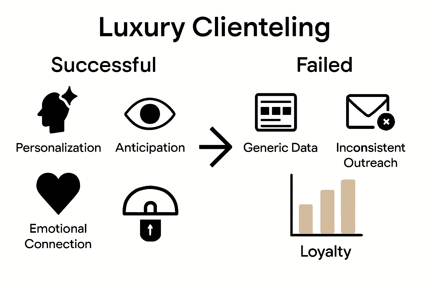 Infographic comparing successful and failed luxury clienteling.