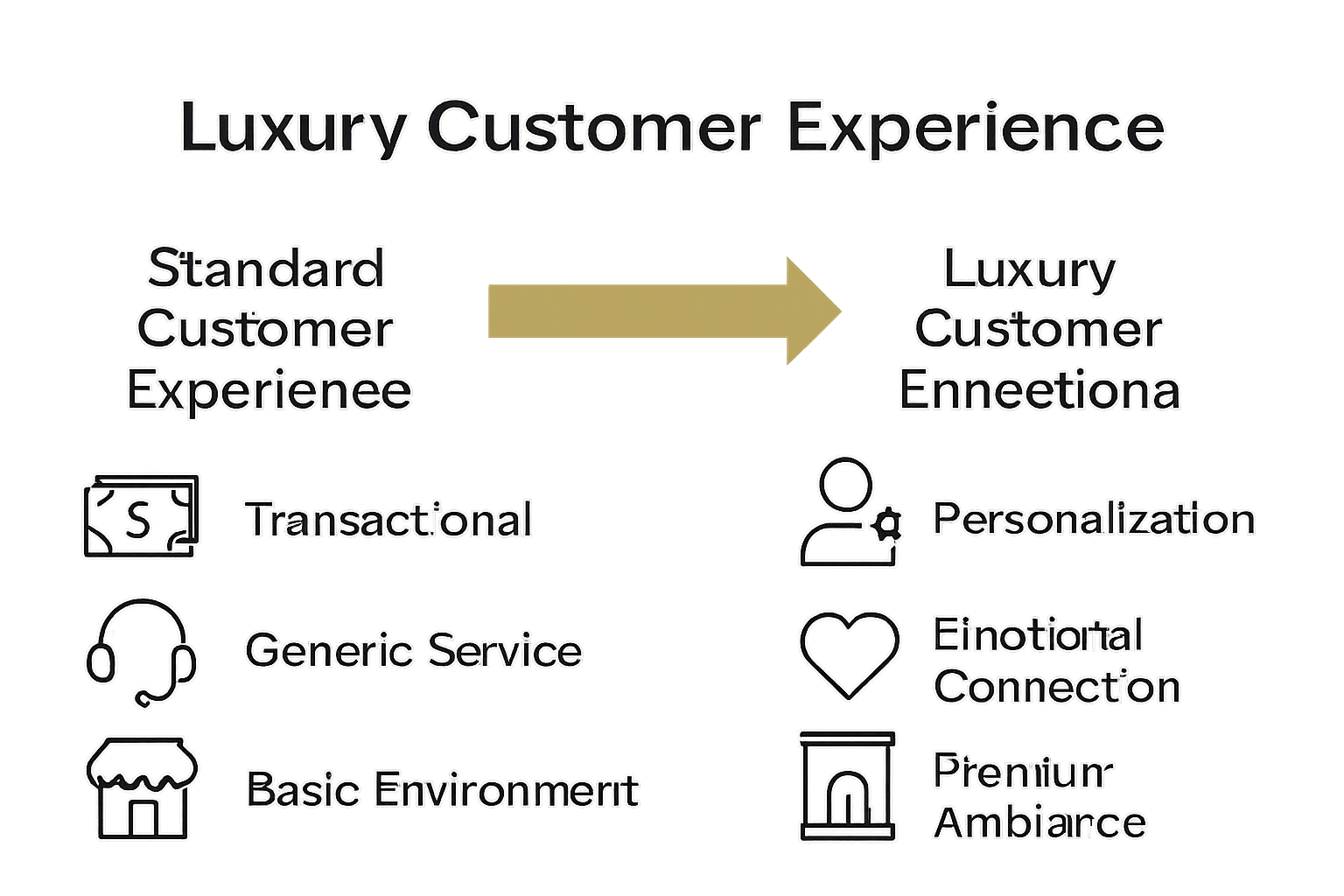 Infographic comparing standard and luxury customer experience icons.