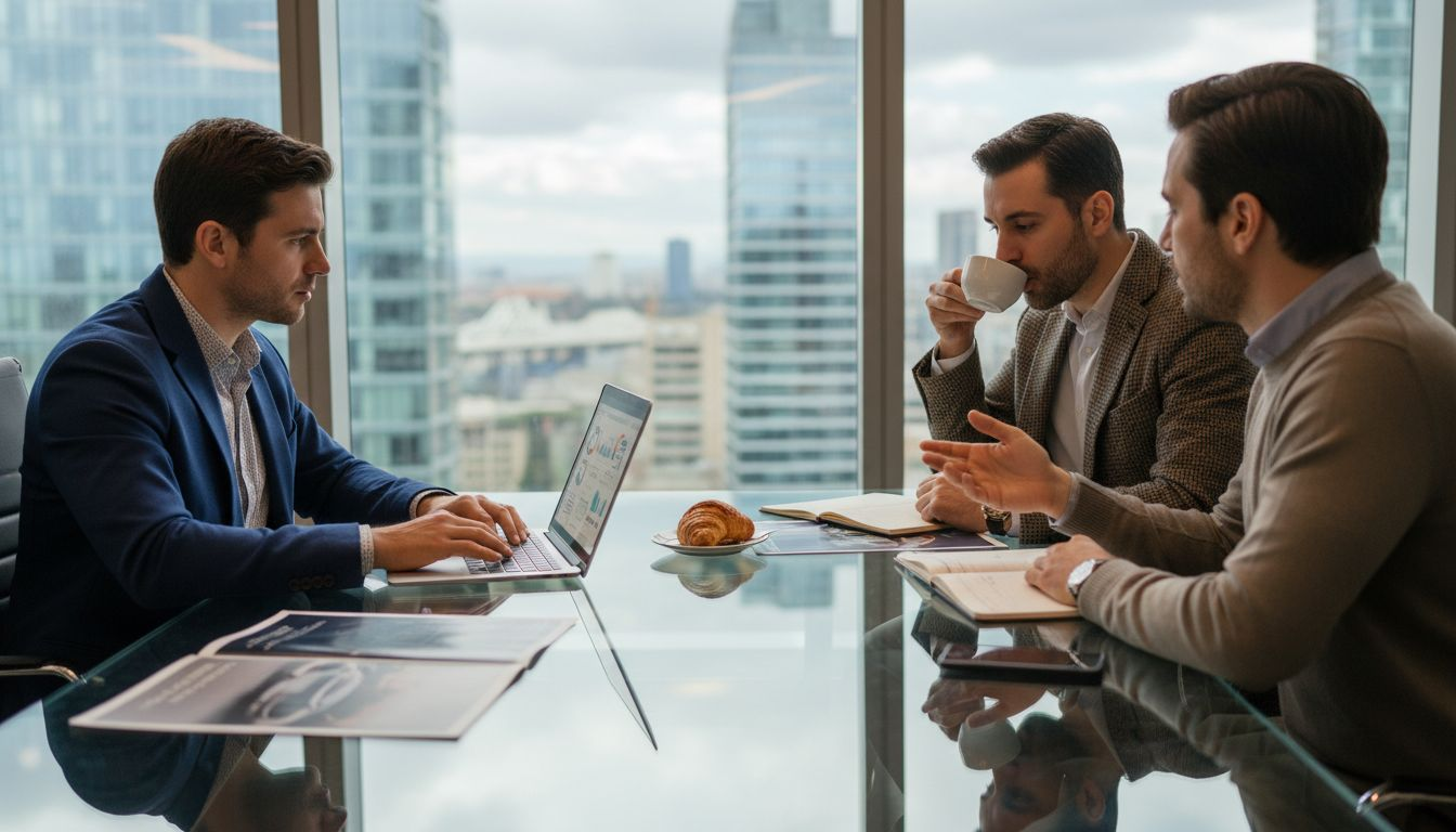 Car brand marketing team reviewing social strategy