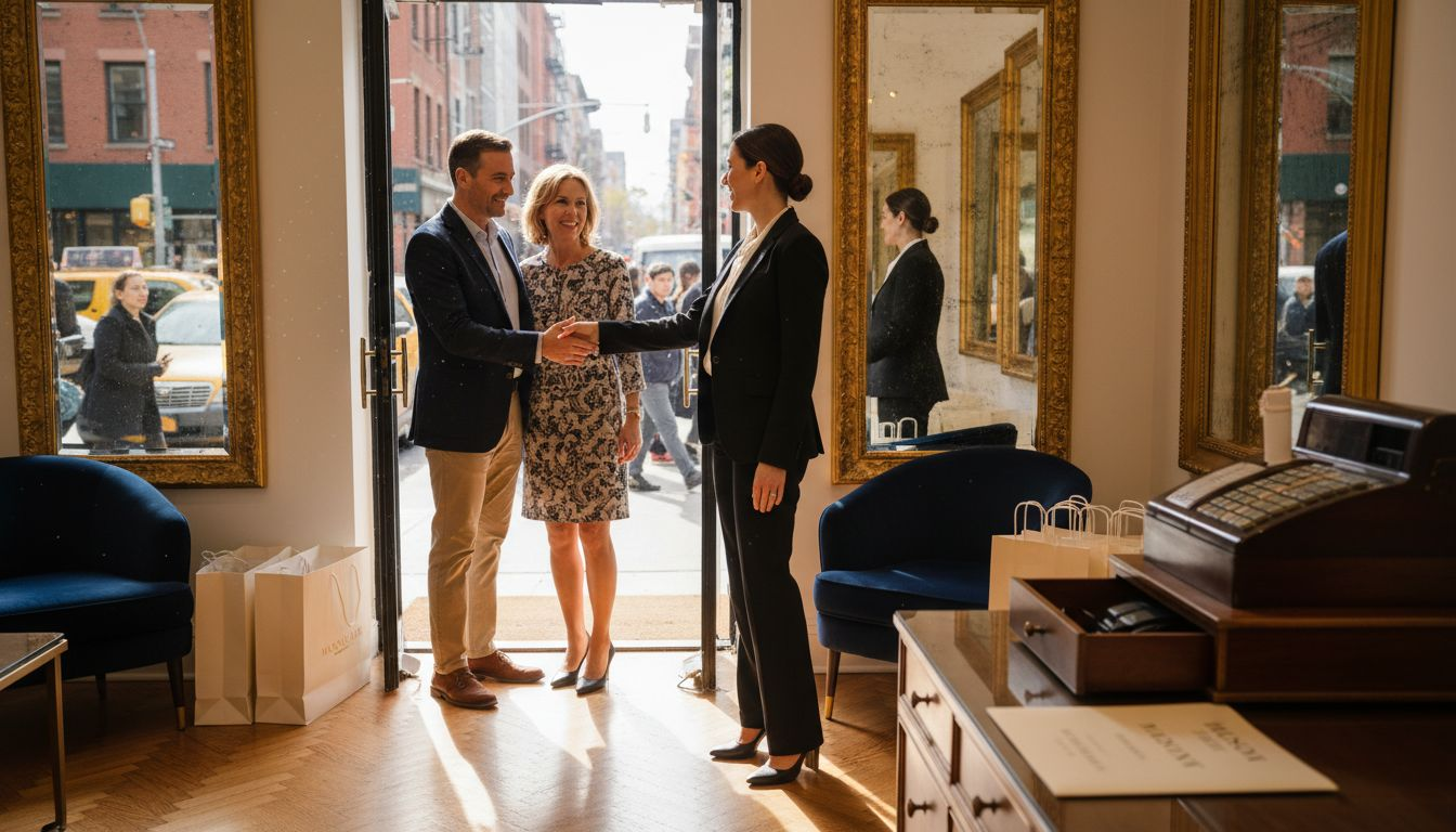 Sales associate greeting boutique customers