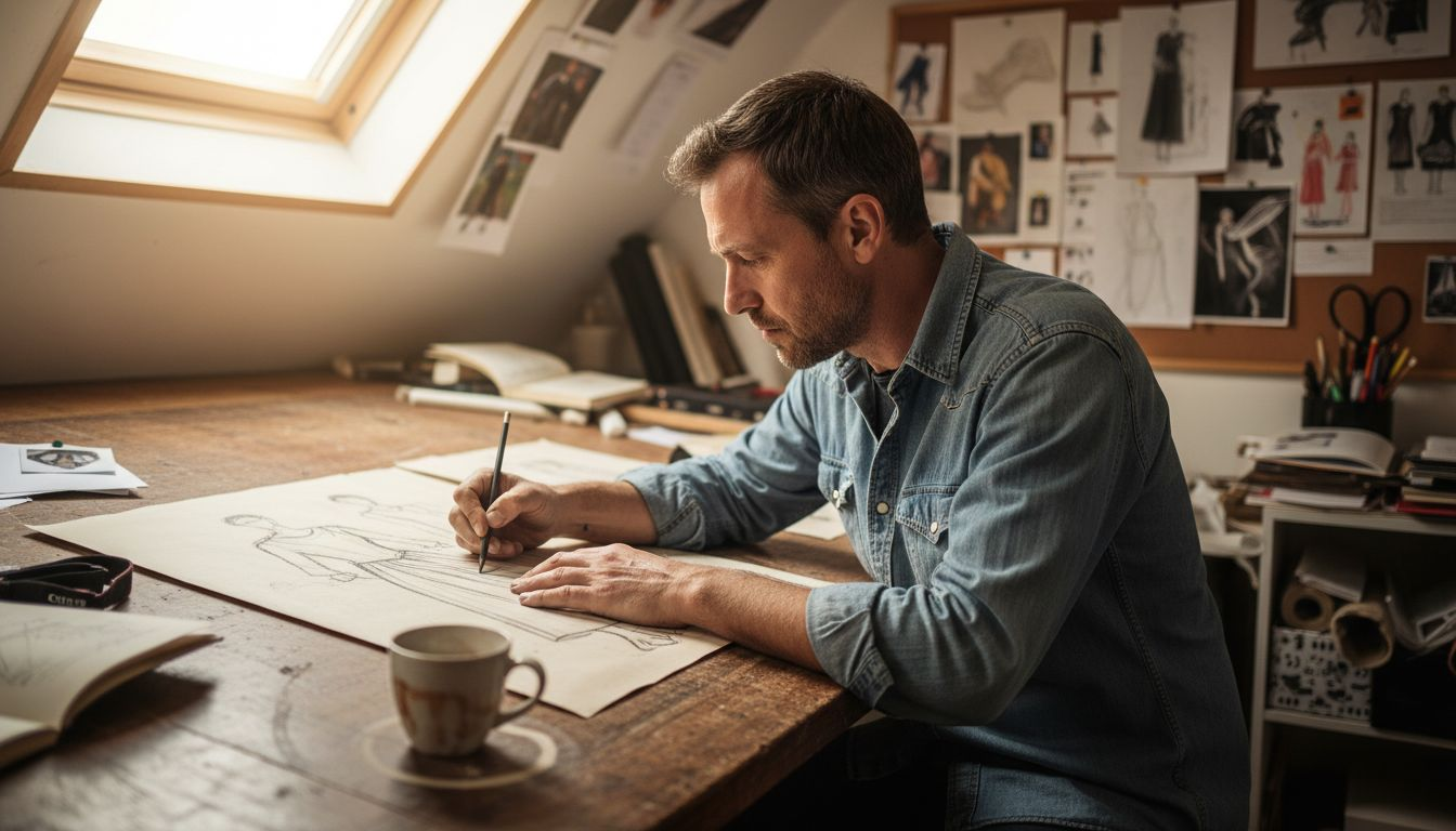 Why Storytelling Sells Fashion Brands Globally Designer sketching fashion collection at desk