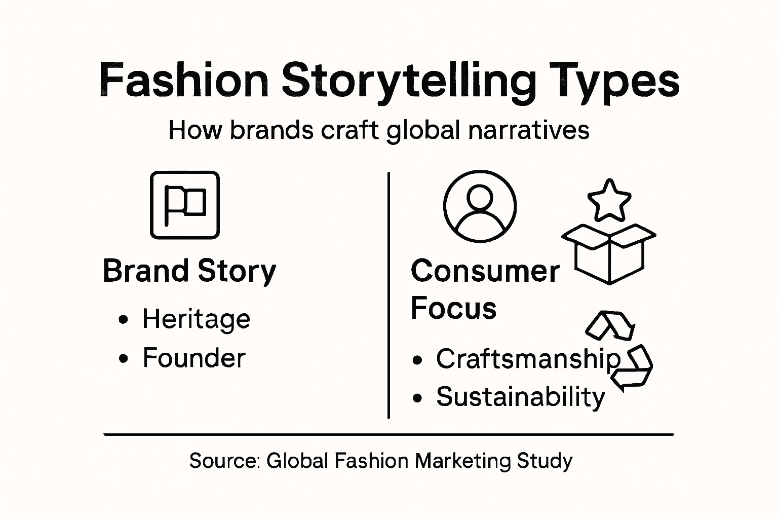 Why Storytelling Sells Fashion Brands Globally Infographic of fashion storytelling types and focus