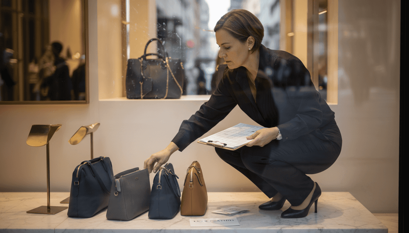 Brand Consistency: Building Luxury Trust and Image Merchandiser arranging luxury display window