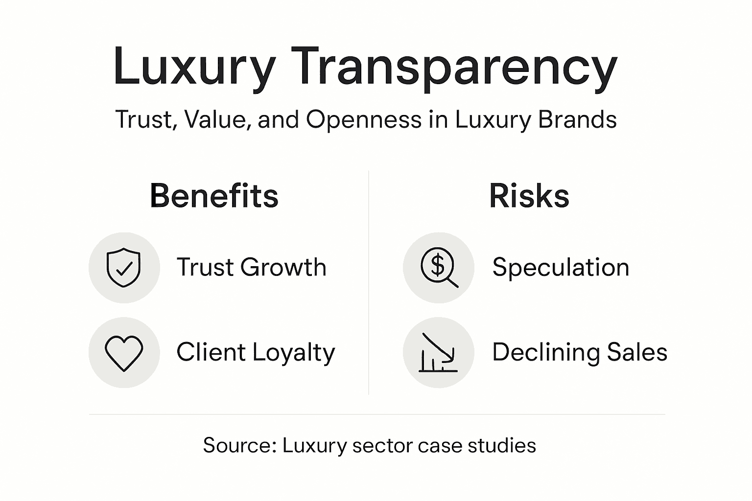 Why Transparency Matters for Luxury Brands Today Infographic outlining luxury transparency benefits and risks