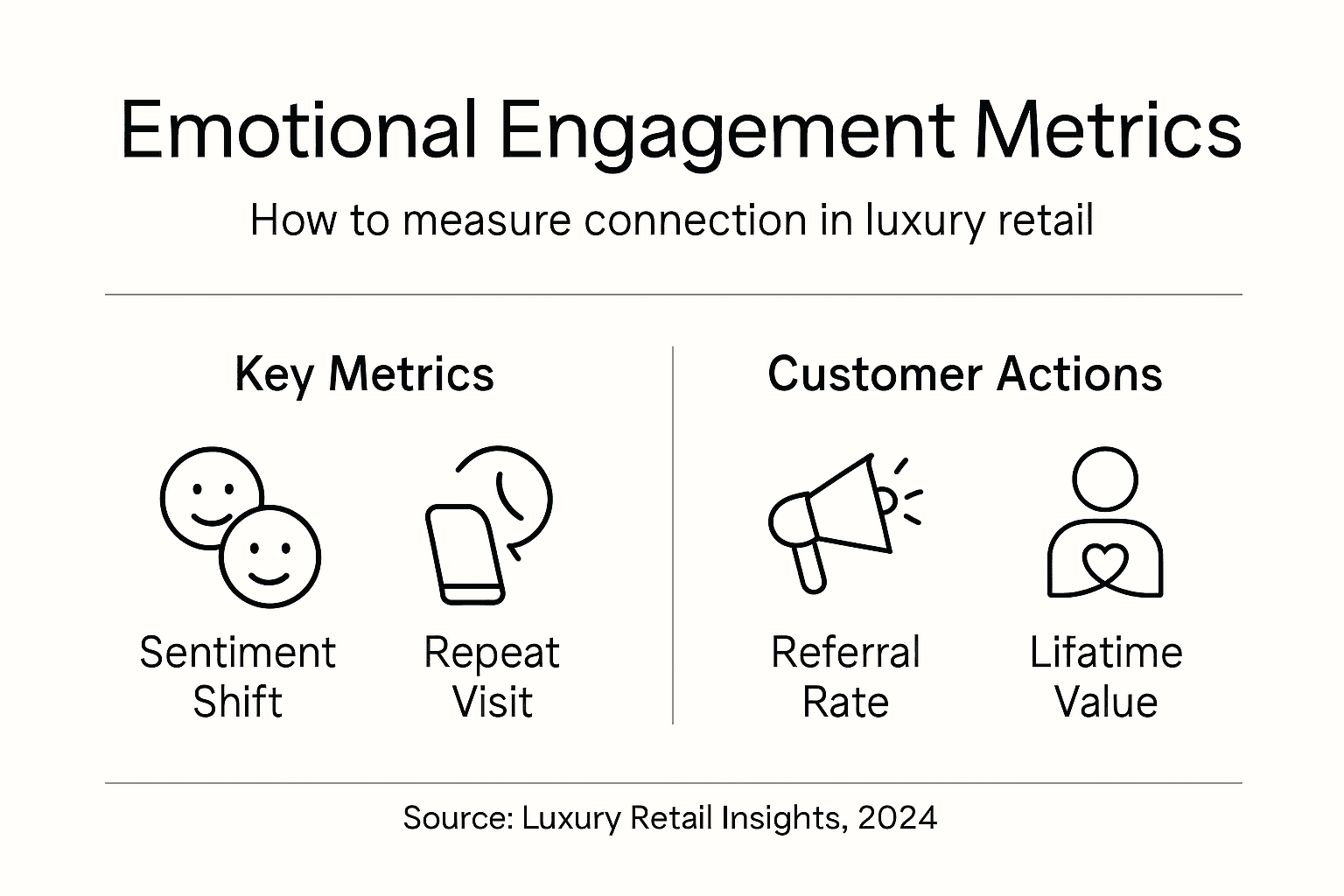 Emotion-Driven Campaigns: Impact on Luxury Loyalty Infographic on key luxury emotional engagement metrics