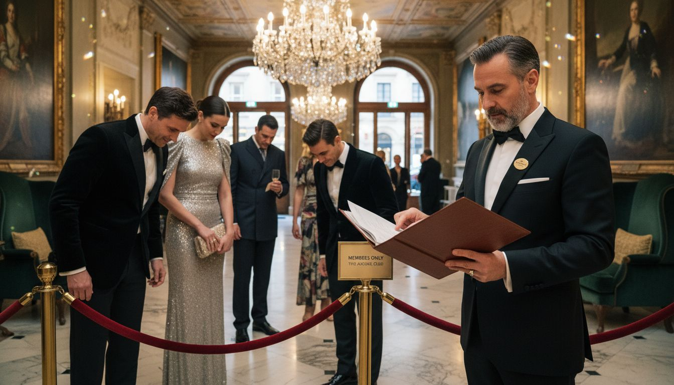 Concierge checks guest list at luxury event